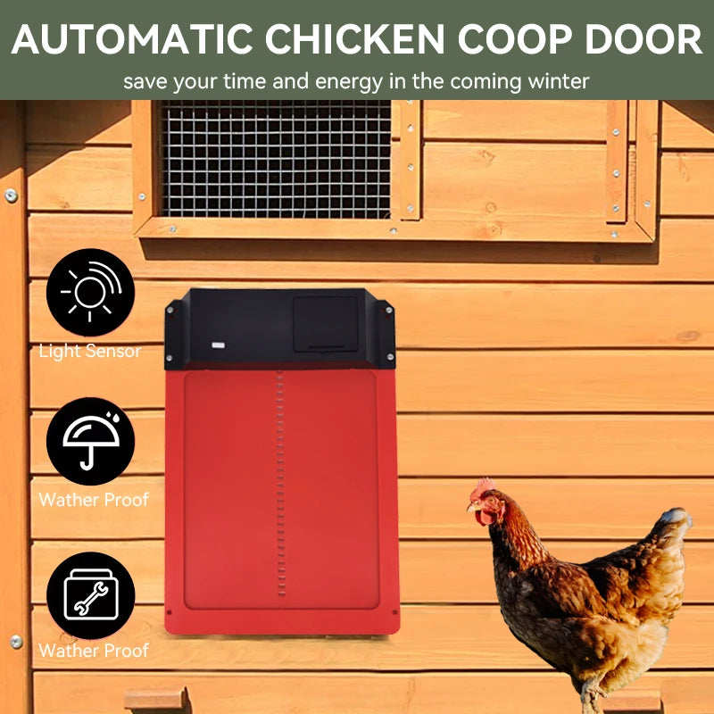 Automatic Chicken Coop Door Opener – Battery-Powered, Light-Sensing, Waterproof Pet Flap with ABS Construction